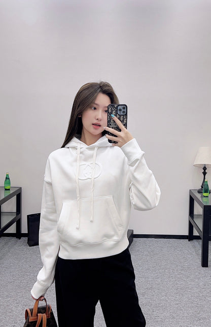 Gu 25 Hooded lettering cotton sweatshirt（WHITE/BLACK）