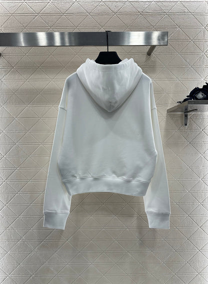 Gu 25 Hooded lettering cotton sweatshirt（WHITE/BLACK）