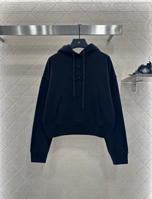Gu 25 Hooded lettering cotton sweatshirt（WHITE/BLACK）