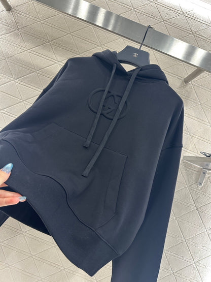 Gu 25 Hooded lettering cotton sweatshirt（WHITE/BLACK）