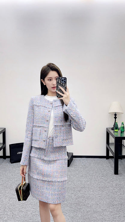 Di 25 Round neck woven wool short jacket+half skirt set