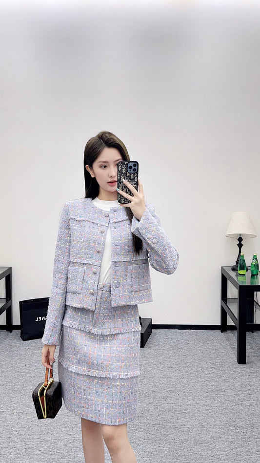Di 25 Round neck woven wool short jacket+half skirt set