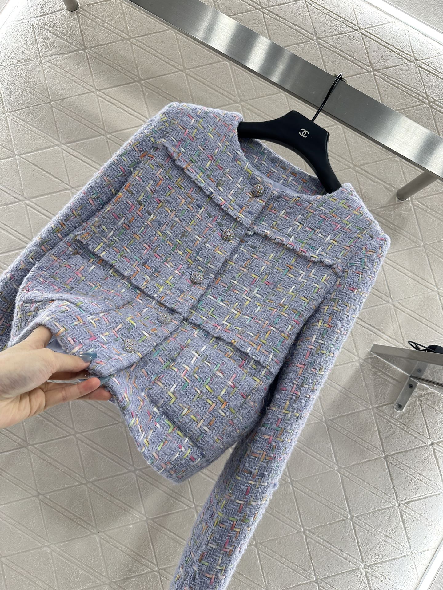 Di 25 Round neck woven wool short jacket+half skirt set