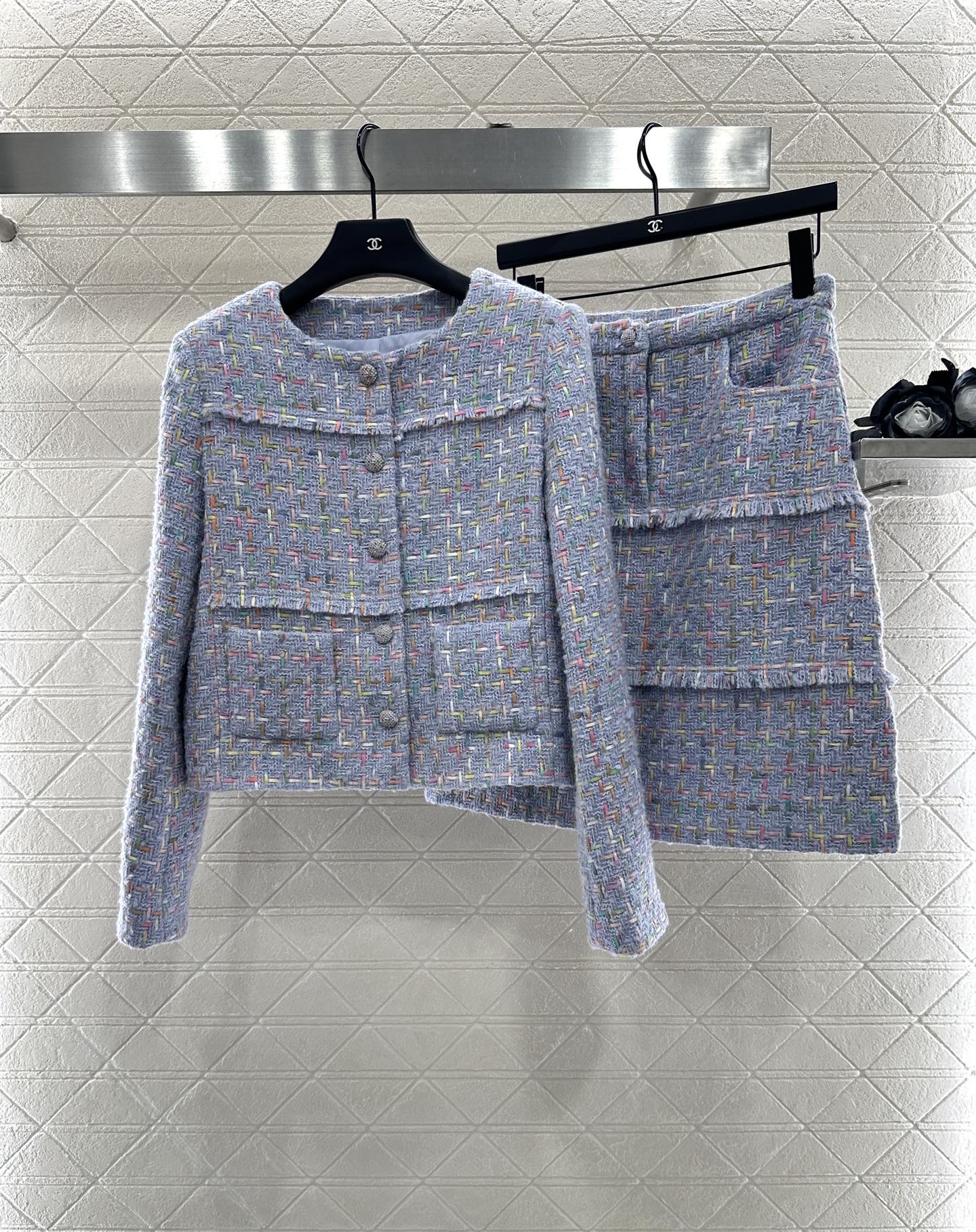 Di 25 Round neck woven wool short jacket+half skirt set