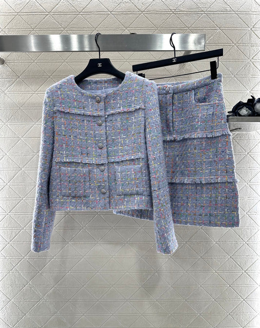 Di 25 Round neck woven wool short jacket+half skirt set