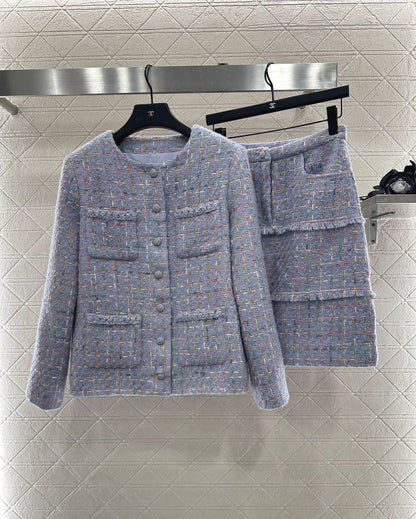 Di 25 Round neck woven wool jacket+half skirt set