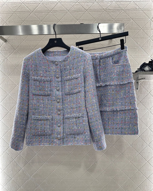 Di 25 Round neck woven wool jacket+half skirt set