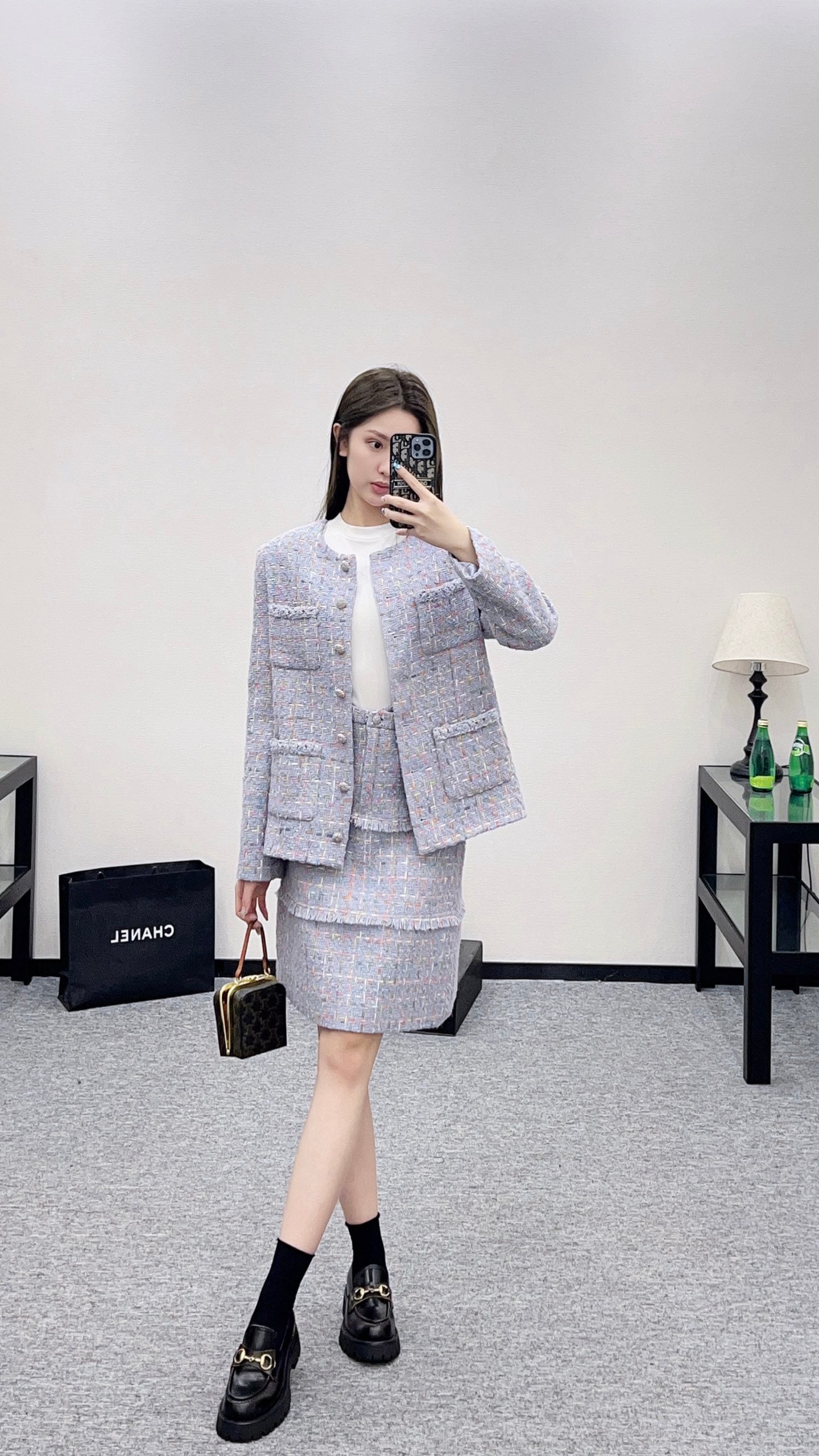 Di 25 Round neck woven wool jacket+half skirt set