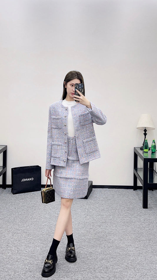 Di 25 Round neck woven wool jacket+half skirt set