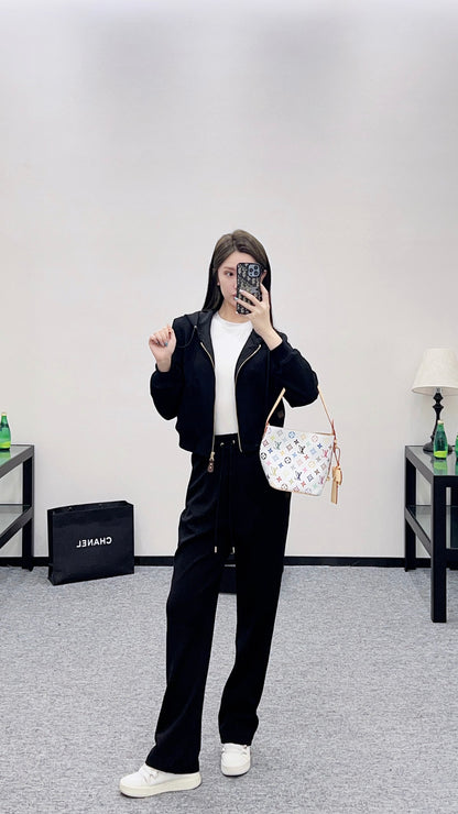 L 25 Hooded dark patterned logo jacket+pants set