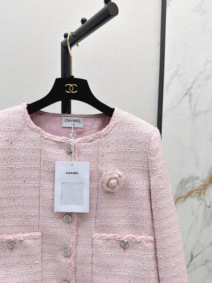 C 25 Girly pink short woven jacket（Lotus Button）