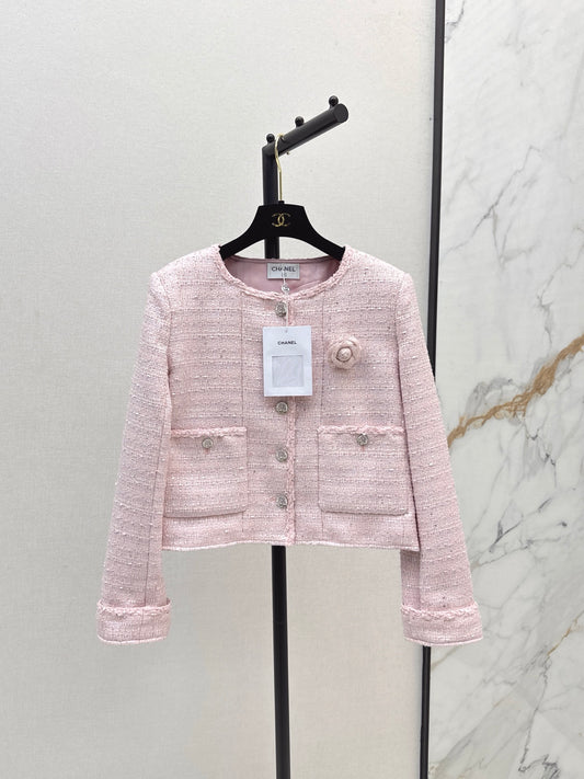 C 25 Girly pink short woven jacket（Lotus Button）