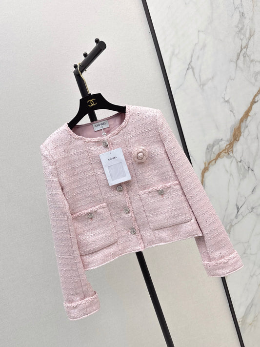 C 25 Girly pink short woven jacket（Lotus Button）