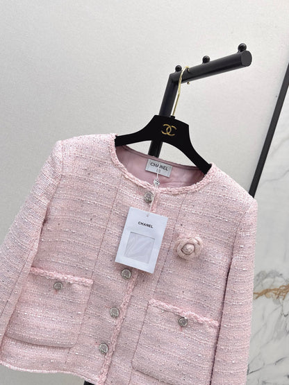 C 25 Girly pink short woven jacket（Lotus Button）