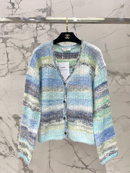 C 25 Gradient stripe patchwork mohair knitted cardigan