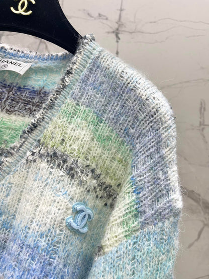 C 25 Gradient stripe patchwork mohair knitted cardigan