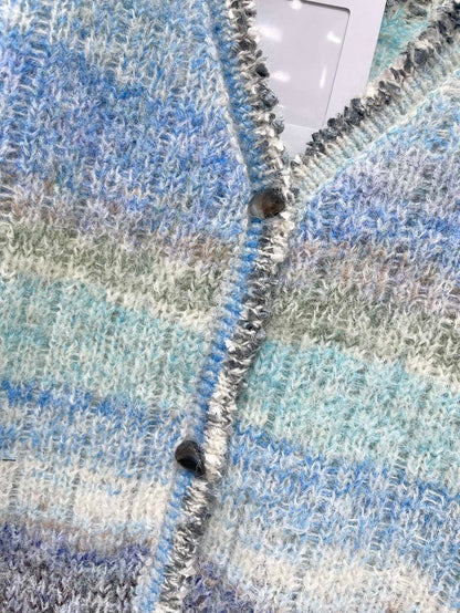 C 25 Gradient stripe patchwork mohair knitted cardigan