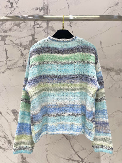 C 25 Gradient stripe patchwork mohair knitted cardigan