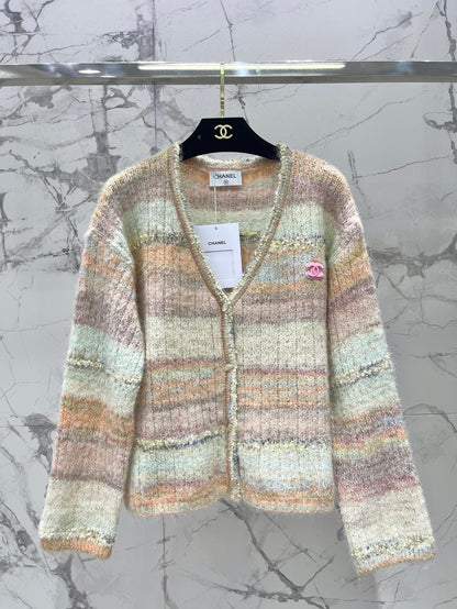 C 25 Gradient stripe patchwork mohair knitted cardigan