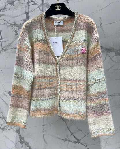 C 25 Gradient stripe patchwork mohair knitted cardigan