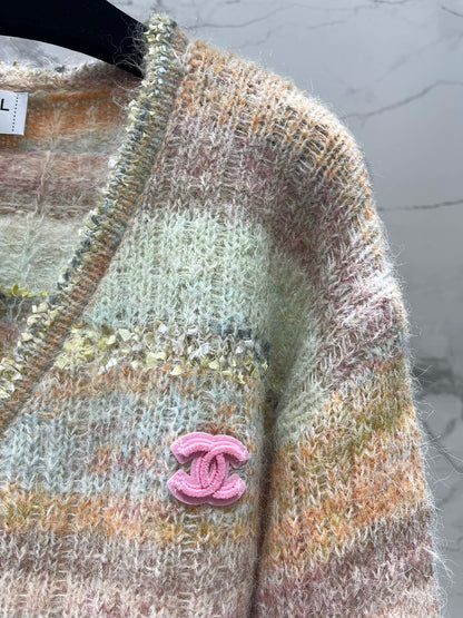 C 25 Gradient stripe patchwork mohair knitted cardigan