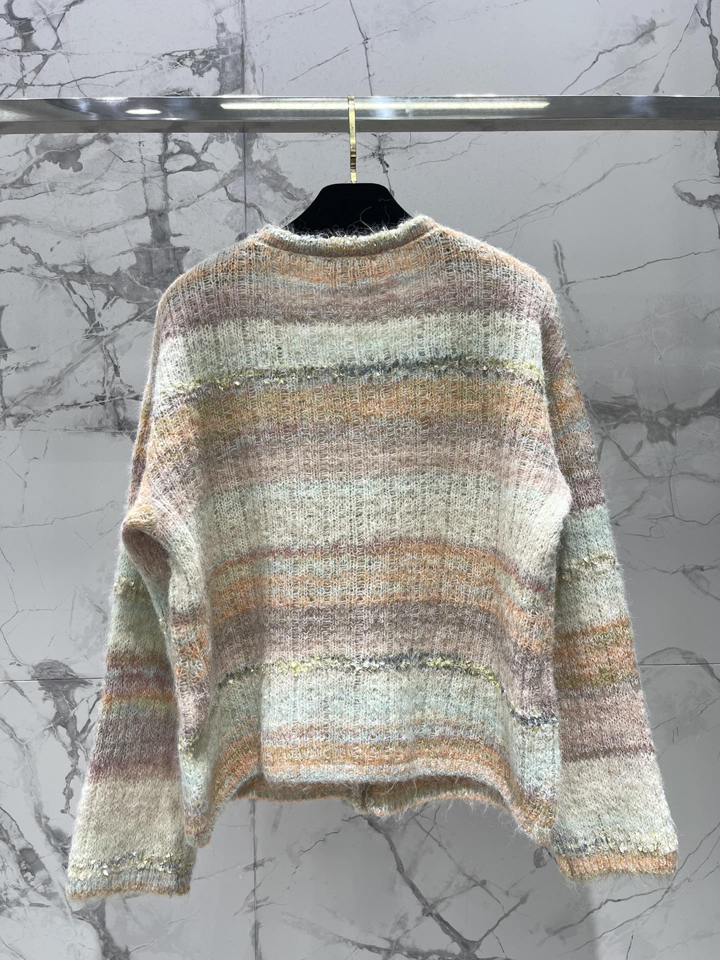 C 25 Gradient stripe patchwork mohair knitted cardigan