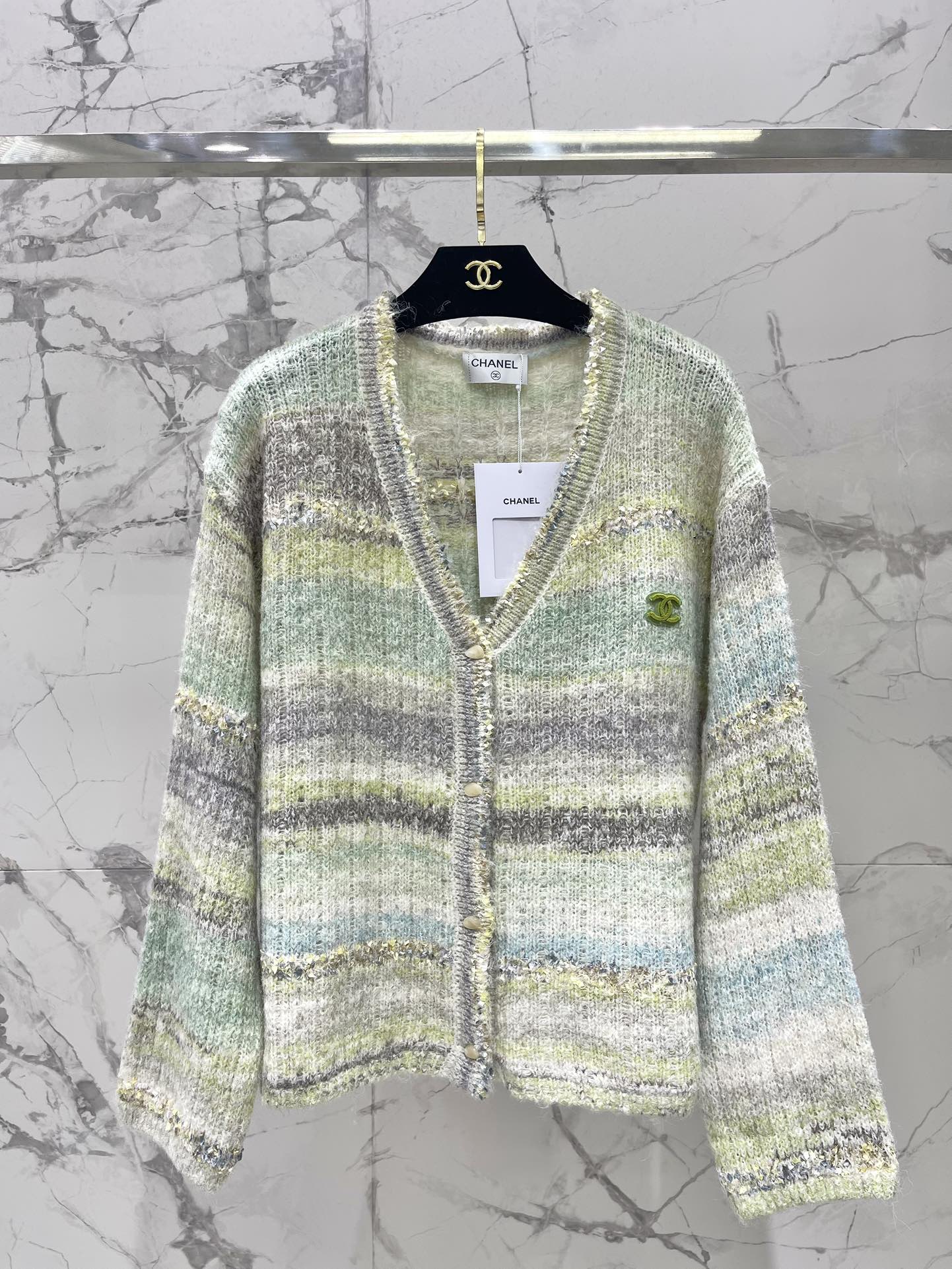 C 25 Gradient stripe patchwork mohair knitted cardigan