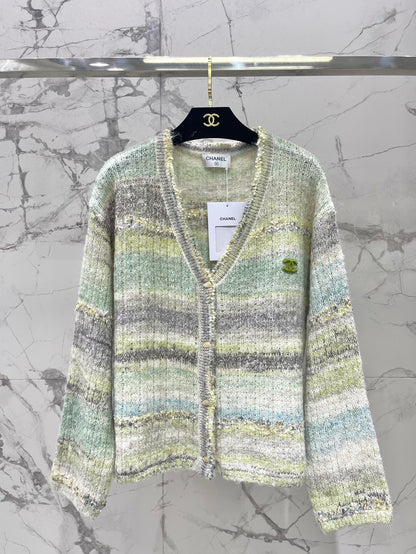 C 25 Gradient stripe patchwork mohair knitted cardigan