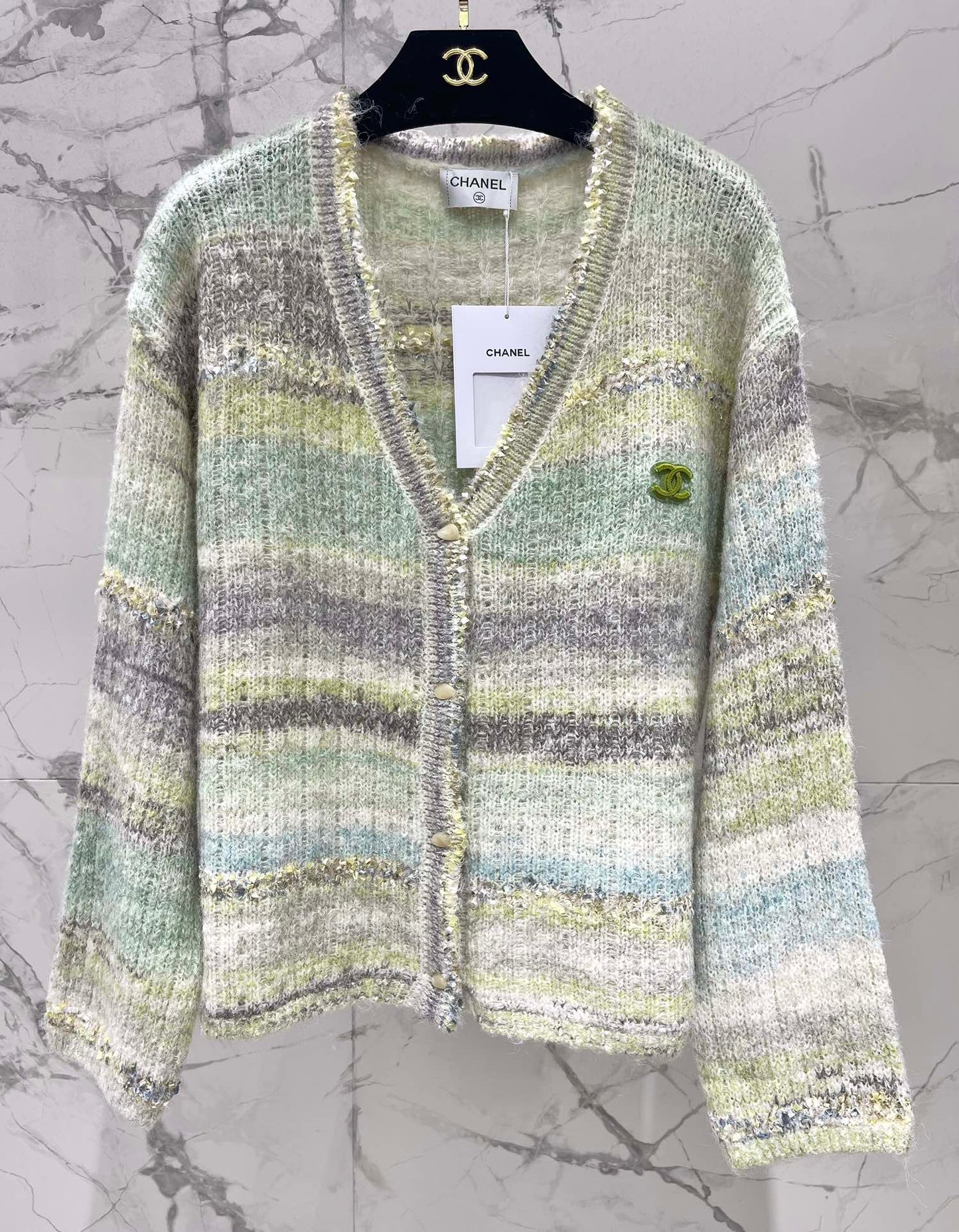 C 25 Gradient stripe patchwork mohair knitted cardigan