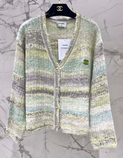 C 25 Gradient stripe patchwork mohair knitted cardigan
