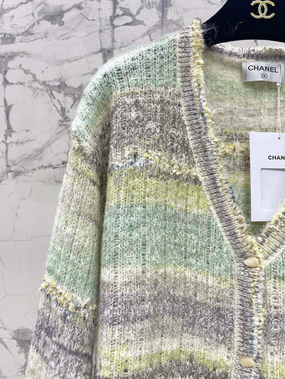 C 25 Gradient stripe patchwork mohair knitted cardigan