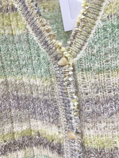 C 25 Gradient stripe patchwork mohair knitted cardigan