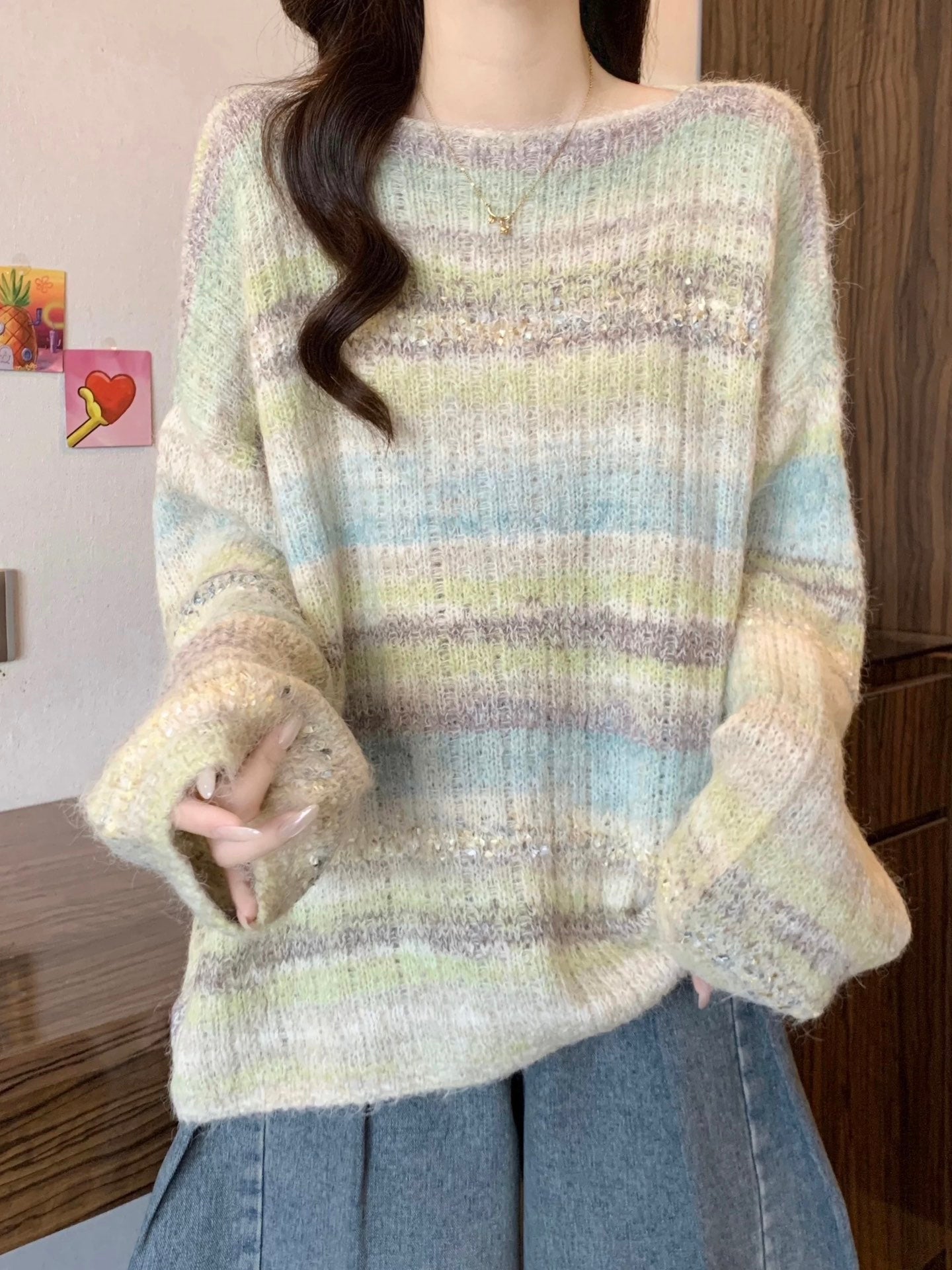 C 25 Gradient-panel mohair loose sweater