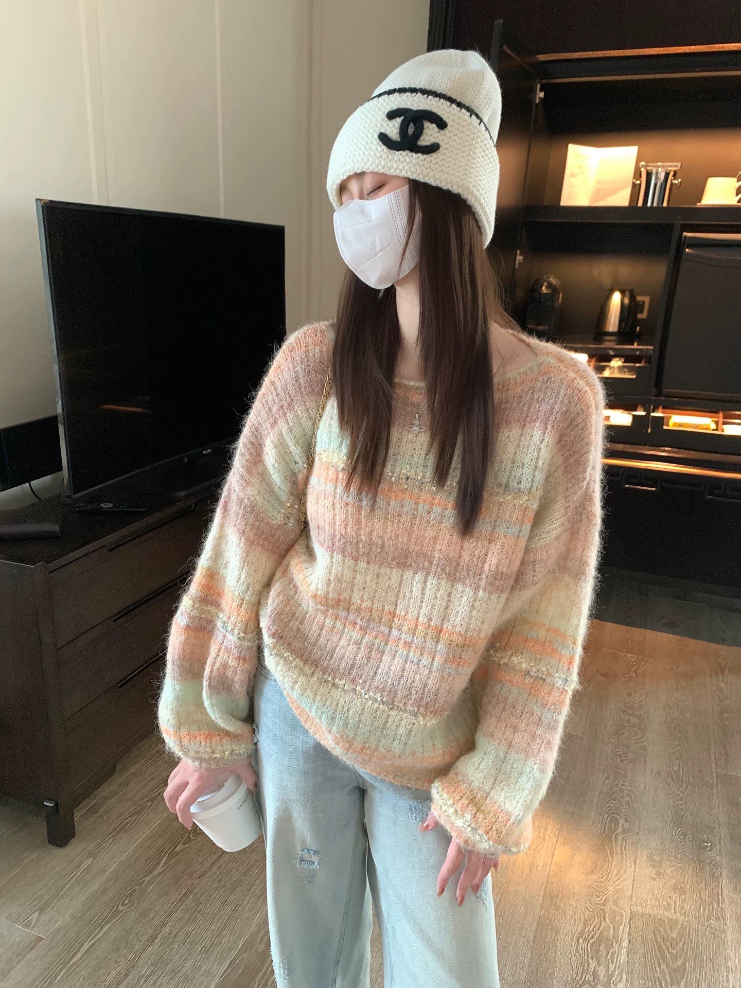 C 25 Gradient-panel mohair loose sweater