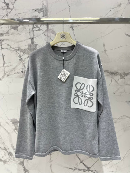 Lo 25 New Loose Cotton Blend Puzzle Pocket Knit wool Sweater