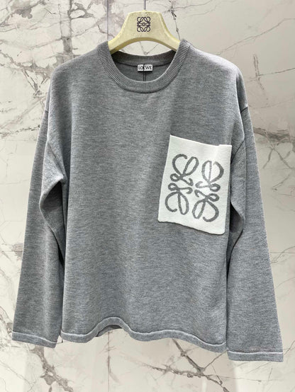 Lo 25 New Loose Cotton Blend Puzzle Pocket Knit wool Sweater