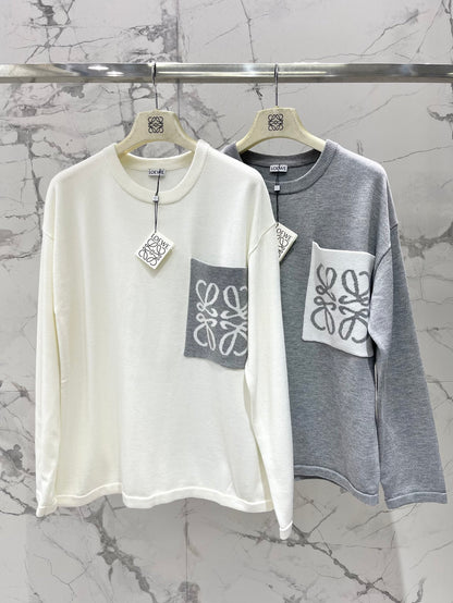 Lo 25 New Loose Cotton Blend Puzzle Pocket Knit wool Sweater