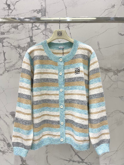 Lo 25 New embroidered logo striped knitted cardigan
