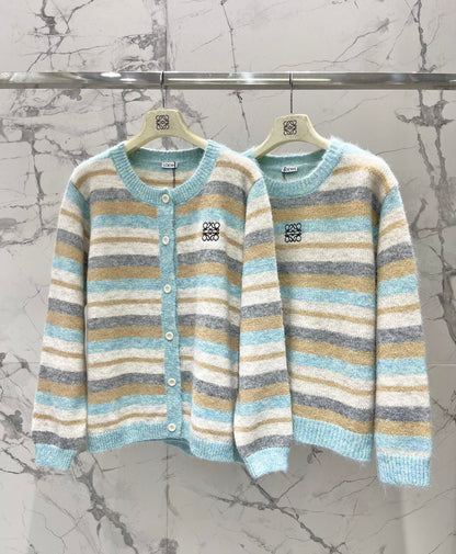 Lo 25 New embroidered logo striped knitted cardigan