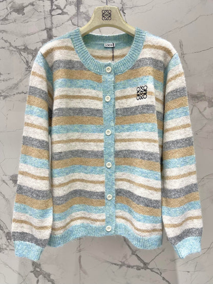 Lo 25 New embroidered logo striped knitted cardigan