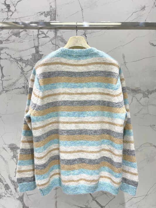 Lo 25 New embroidered logo striped knitted cardigan