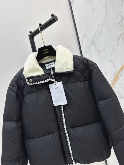 C 25 New Stand Collar Down Jacket (White/Black)