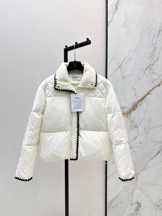 C 25 New Stand Collar Down Jacket (White/Black)