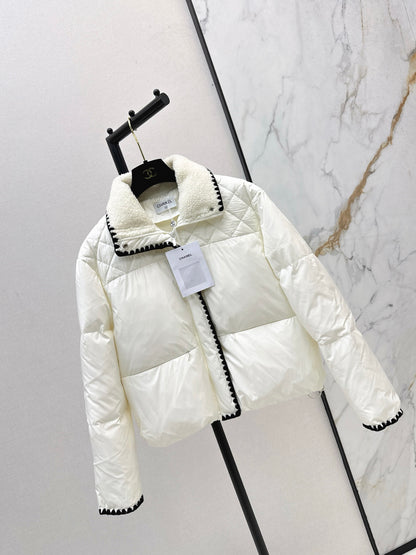 C 25 New Stand Collar Down Jacket (White/Black)