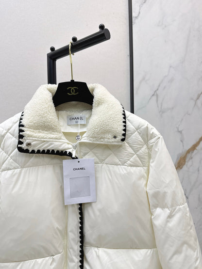 C 25 New Stand Collar Down Jacket (White/Black)