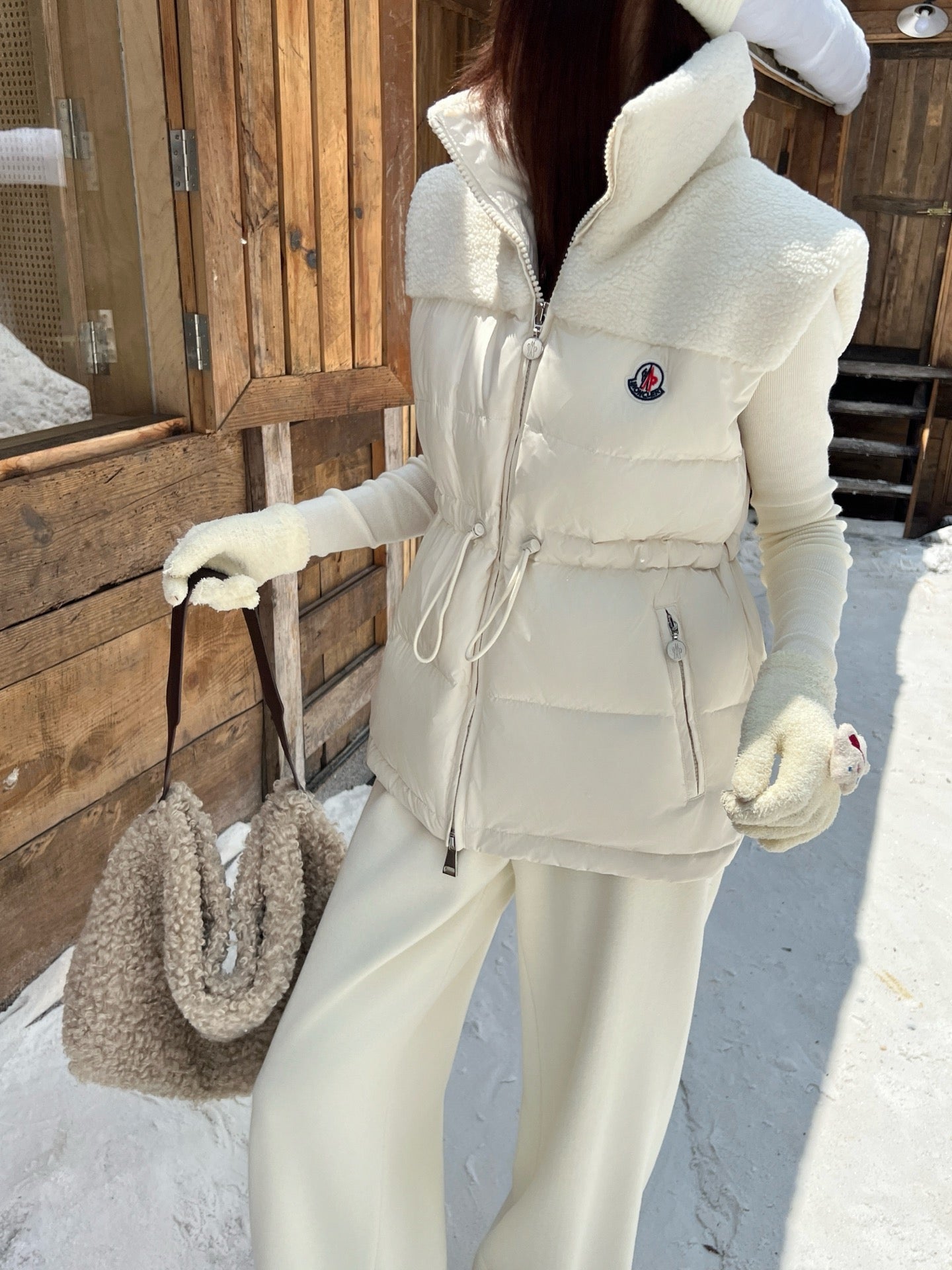 Mon 25 New environmentally friendly lambswool down jacket vest(White/Black)