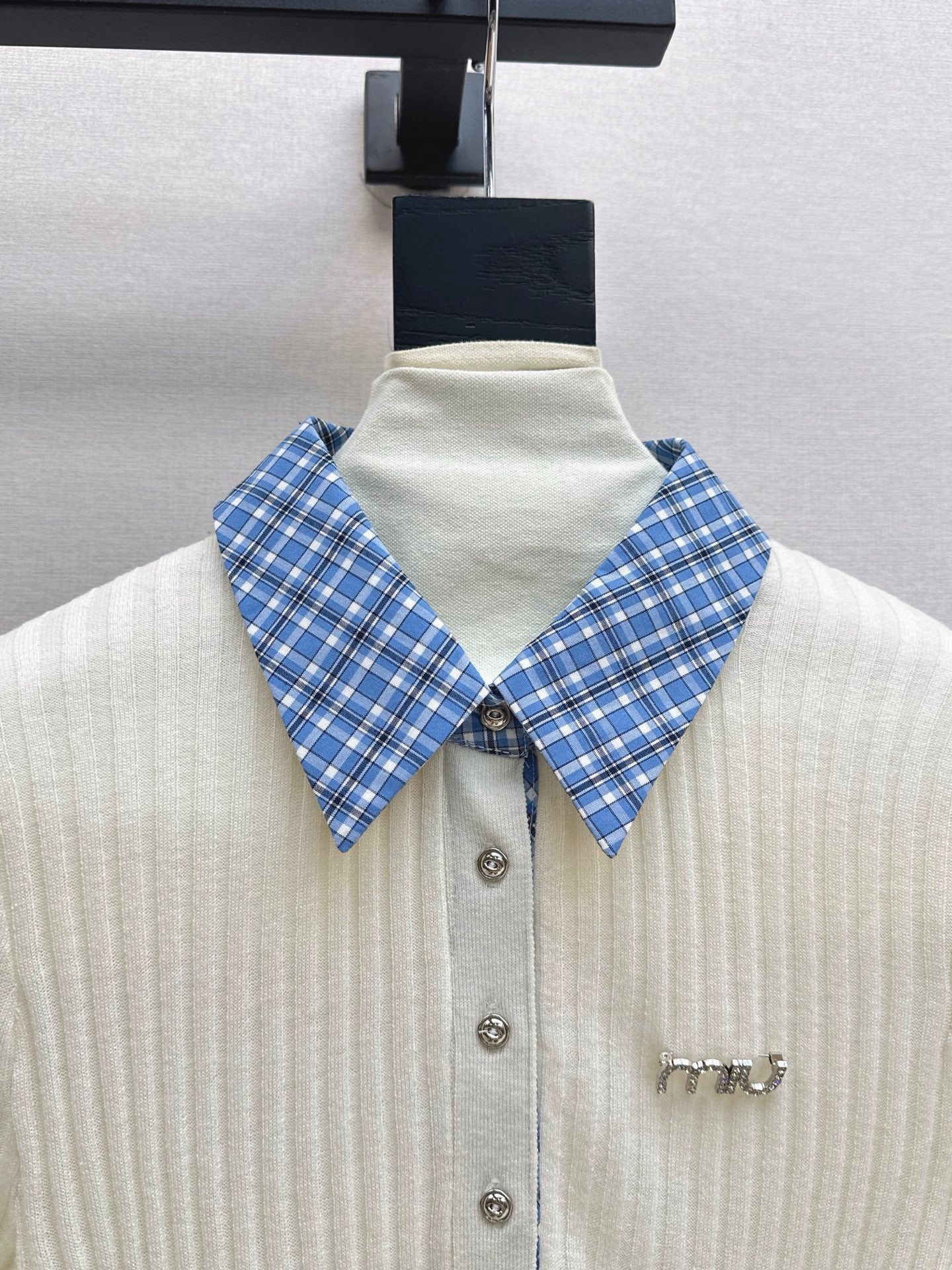 Mi 25 New plaid stitching fake two-piece sweater(WHITE/BLACK)