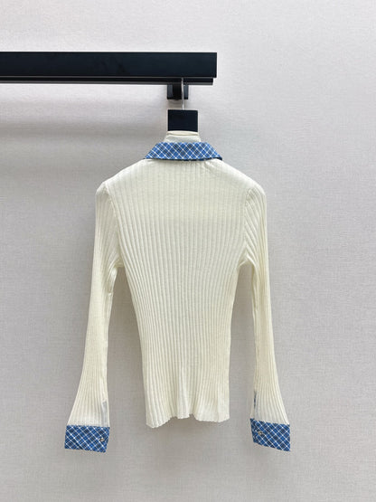 Mi 25 New plaid stitching fake two-piece sweater(WHITE/BLACK)