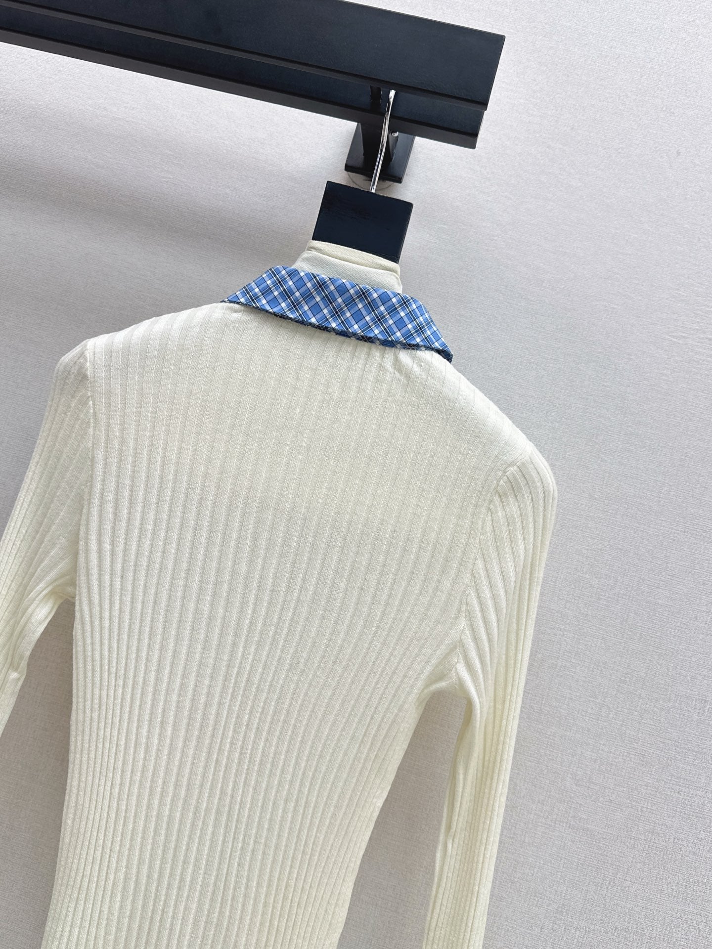 Mi 25 New plaid stitching fake two-piece sweater(WHITE/BLACK)