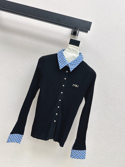 Mi 25 New plaid stitching fake two-piece sweater(WHITE/BLACK)